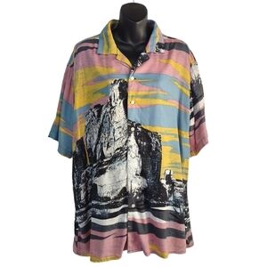 Rare Vintage 90s Arizona Jean Co Desert Landscape AOP Button Shirt SZ L